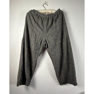 Vivid Pull On Pants Womens Medium Linen Gray Elastic Waist Cropped Wide Leg
